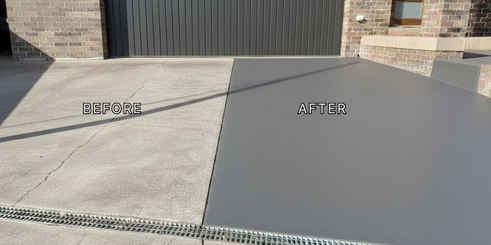 Driveway resurfaced with a fresh protective coating