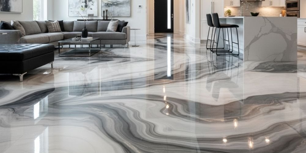 Polished epoxy floor in a modern living space