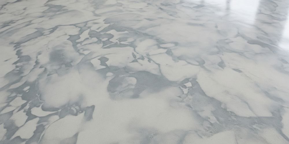 Acid stained concrete surface with natural stone-like color variation